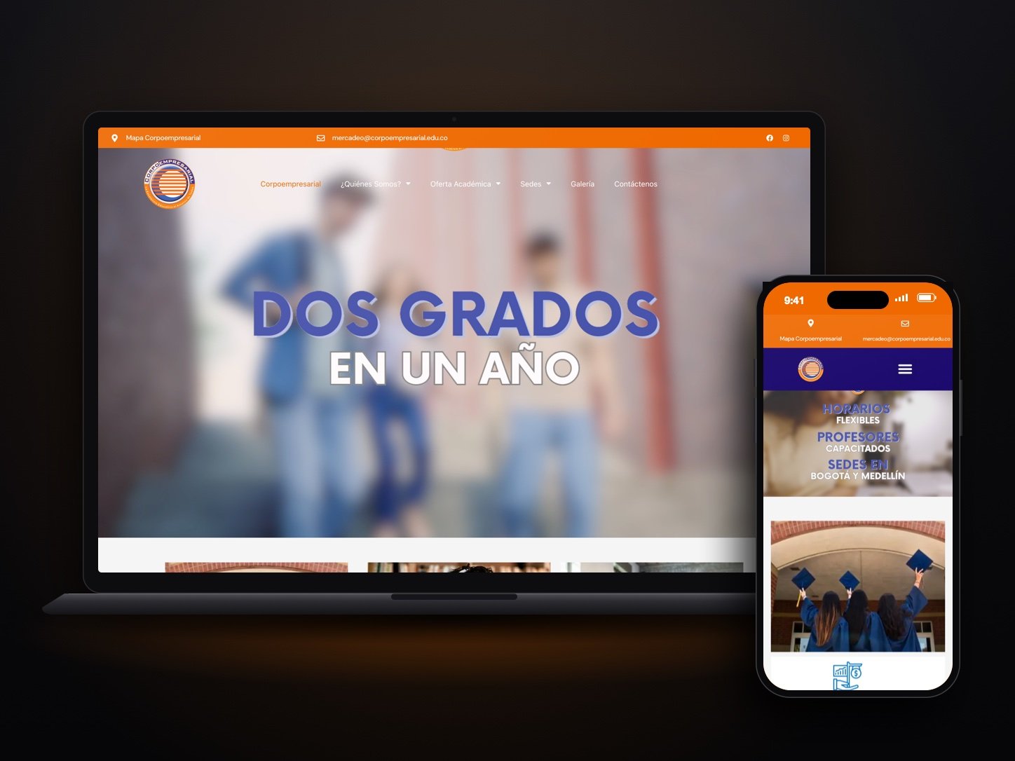 Corpoempresarial: website home on desktop and mobile