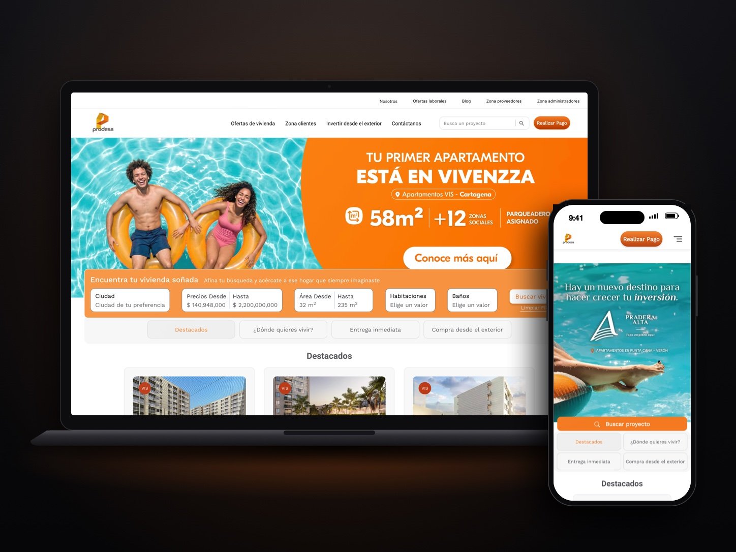 Prodesa: website home on desktop and mobile