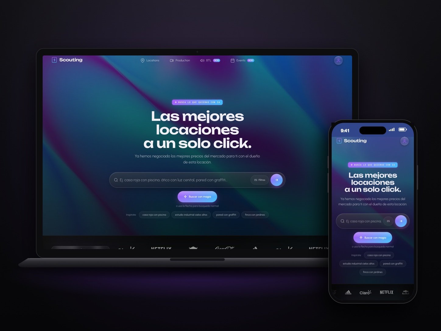 Scouting: website home on desktop and mobile