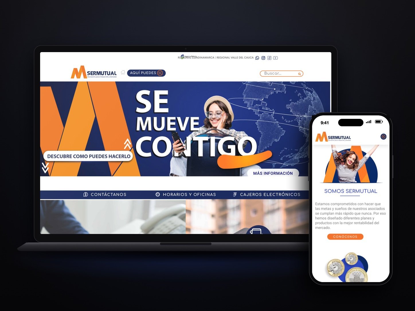 Sermutual: website home on desktop and mobile